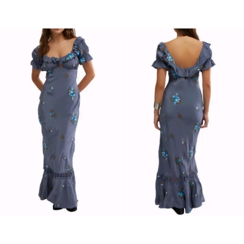 New Free People Starlight Maxi Dress L Embroidered Boho Romantic Cottagecore